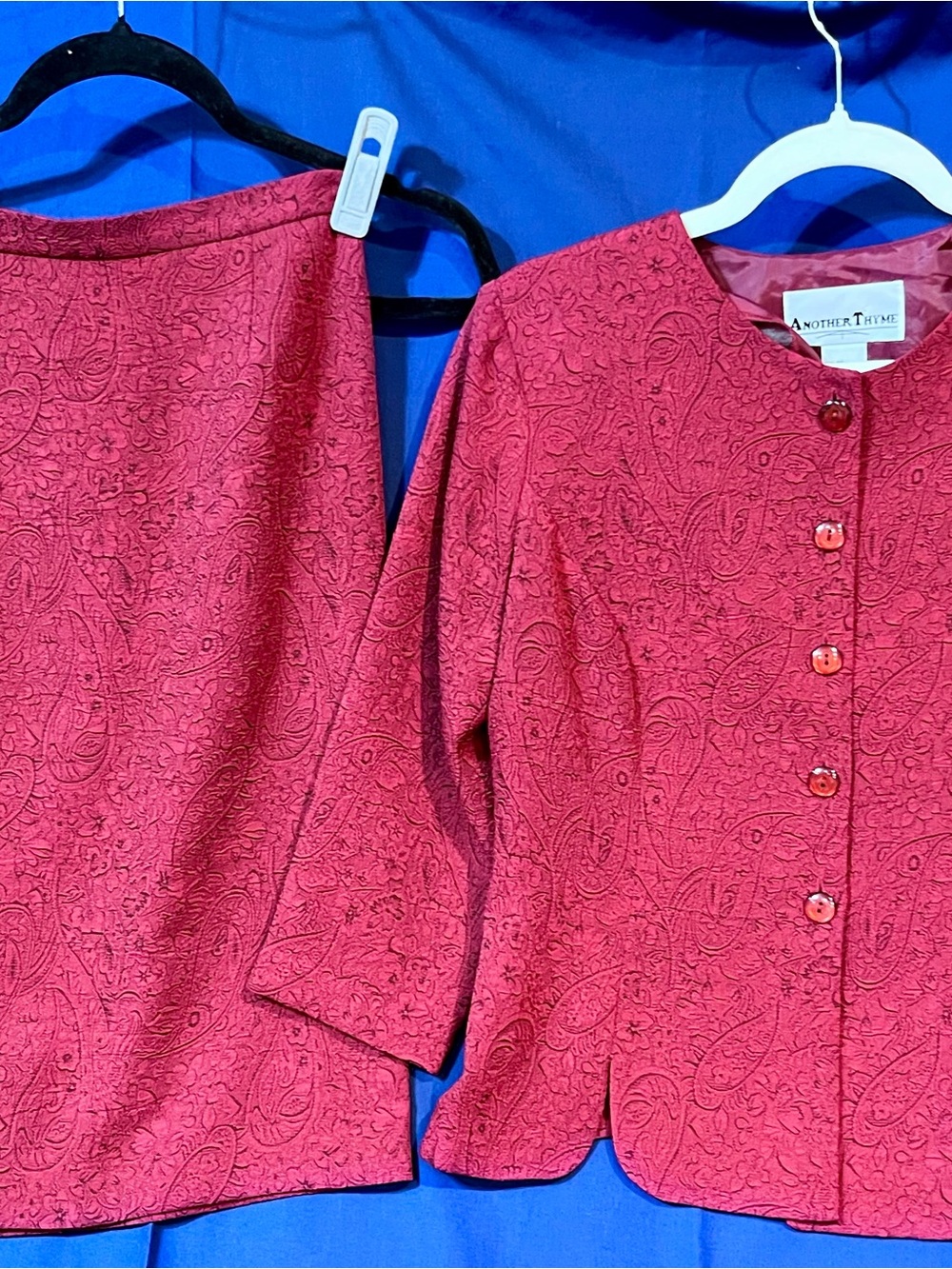 8P 2 Piece Skirt Suit Burgundy Paisley-print Another Thyme Petite Vintage Career